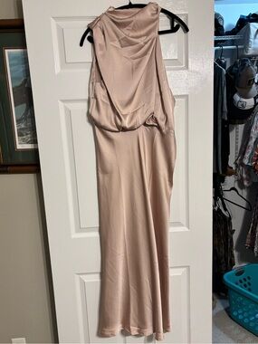 Esther & Co Cowl-Back Satin Maxi Dress in Soft Blush